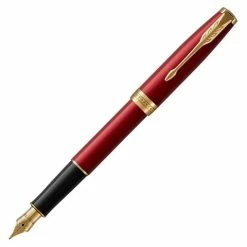 Parker - Sonnet Red Lacquer W/ Gold Trim Fountain Pen Med