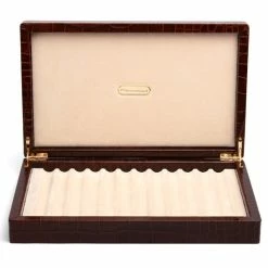 Renzo Romagnoli Renzo - Crocodile Print Leather Box For Twelve Pens Brown