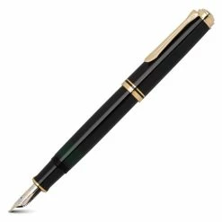Pelikan - 600 Black Medium Nib Fountain Pen With Gold Trim